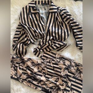 Striped and Floral Two-Piece Set